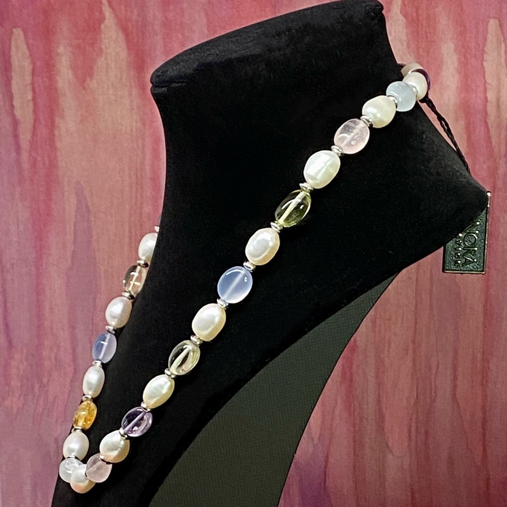 18”L Honora Baroque & Polished Gemstone Necklace - Picture 3 of 6